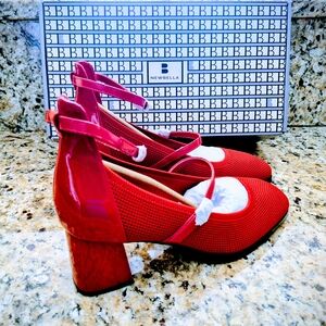 Womens Red Heels By Newbella Size 8 Chunky Heel Square Toe Strappy Holiday Heels